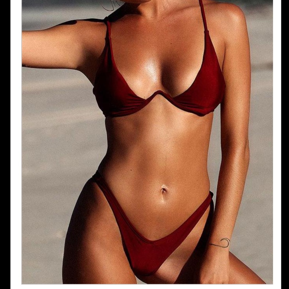 NWT Burgundy Plunging Bra Bikini